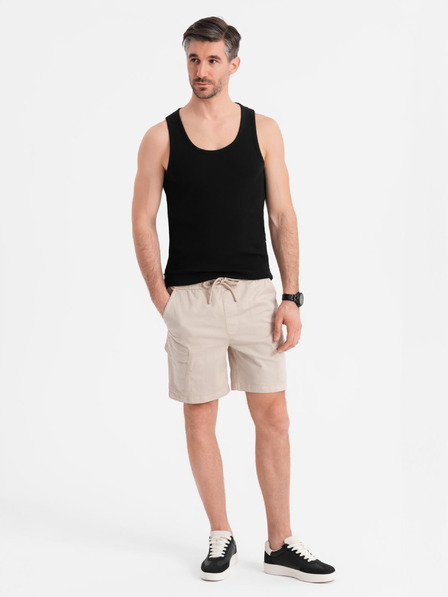 Ombre Clothing Pánske šortky voľného strihu s cargo vreckami - krémové