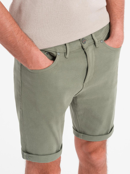 Ombre Clothing Pánske klasické džínsové šortky s ohrnutým lemom - svetlo olivové