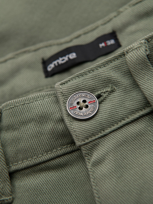 Ombre Clothing Pánske klasické džínsové šortky s ohrnutým lemom - svetlo olivové