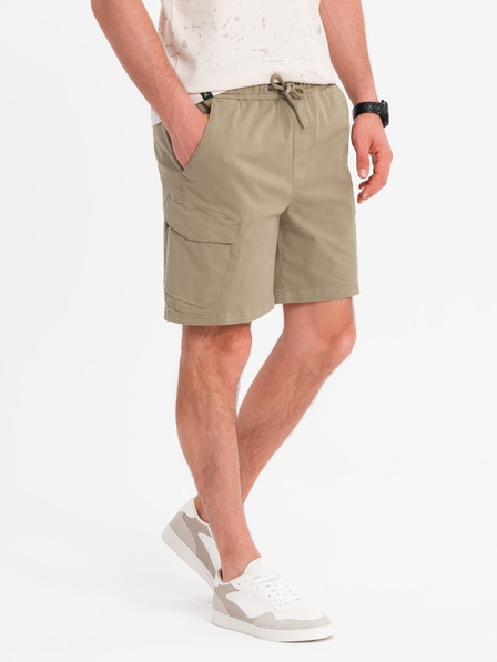 Ombre Clothing Pánske šortky voľného strihu s cargo vreckami - svetlo olivové