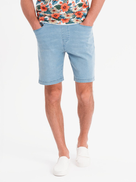 Ombre Clothing Pánske šortky s elastickým pásom a praným efektom - svetlo modré