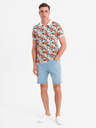 Ombre Clothing Pánske šortky s elastickým pásom a praným efektom - svetlo modré