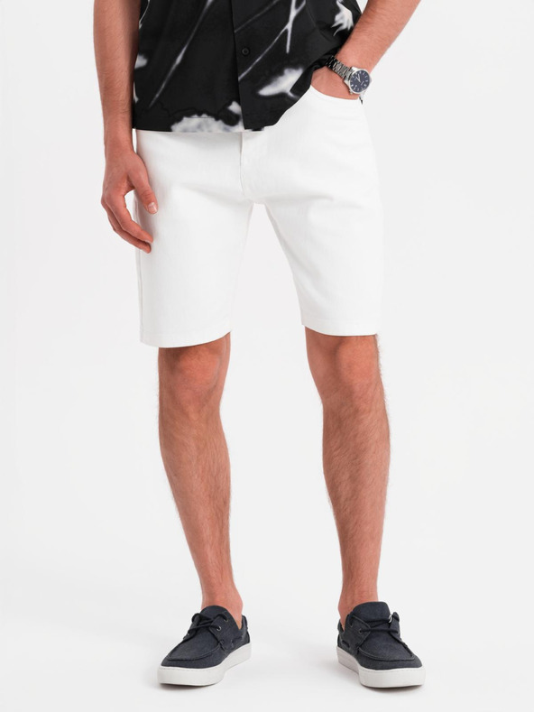 Ombre Clothing Pánske džínsové šortky klasického strihu - biele