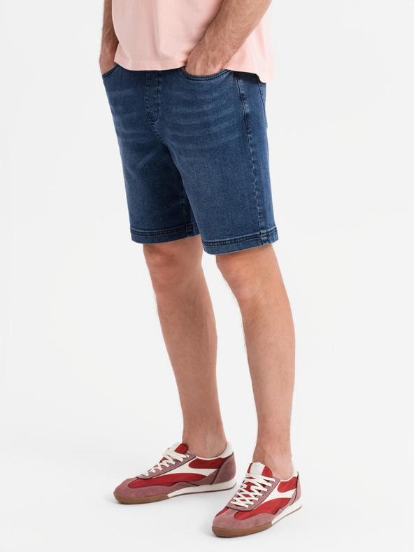 Ombre Clothing Pánske šortky s elastickým pásom a praným efektom - modré