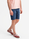 Ombre Clothing Pánske šortky s elastickým pásom a praným efektom - modré