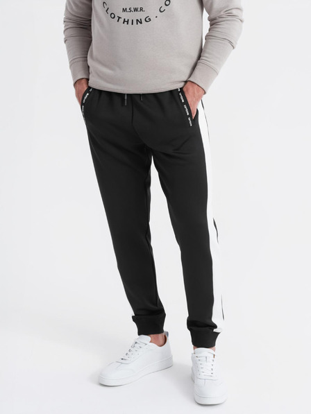 Ombre Clothing Pánske tepláky s kontrastným lemovaním - čierne