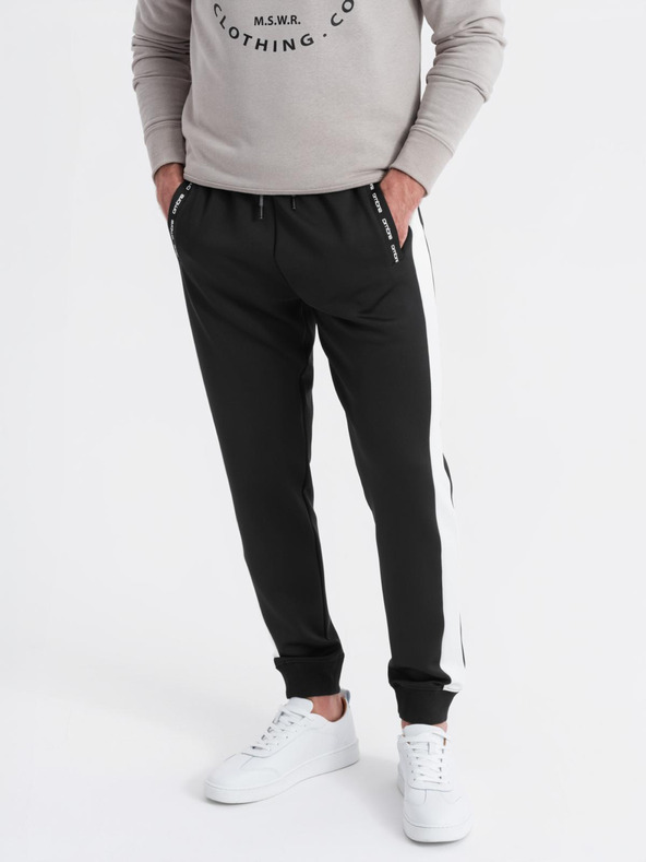 Ombre Clothing Pánske tepláky s kontrastným lemovaním - čierne