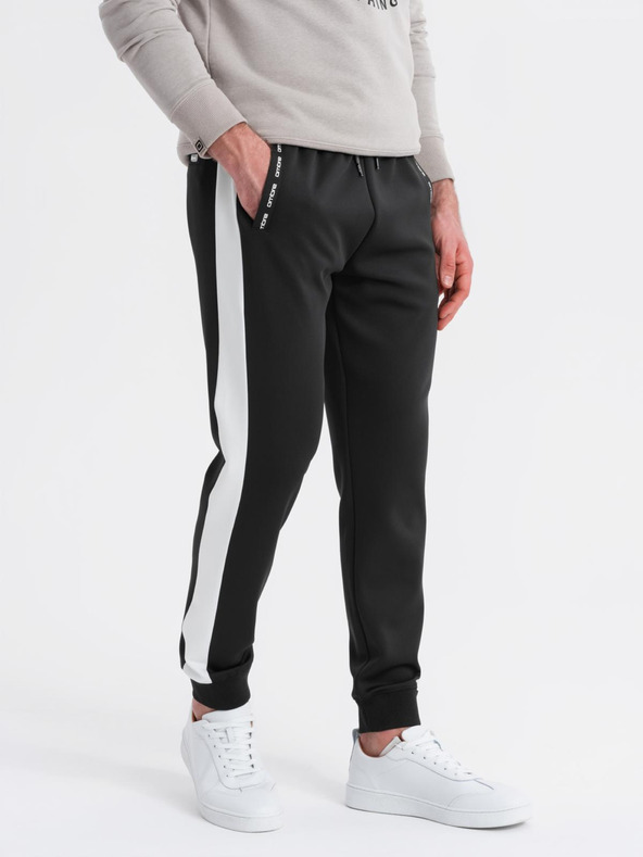 Ombre Clothing Pánske tepláky s kontrastným lemovaním - čierne