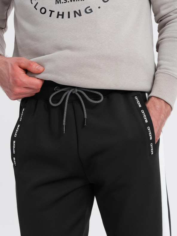 Ombre Clothing Pánske tepláky s kontrastným lemovaním - čierne