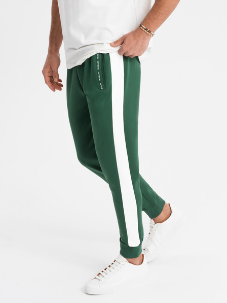 Ombre Clothing Pánske tepláky s kontrastným lemovaním - tmavo zelené