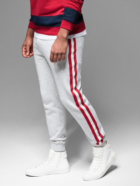 Ombre Clothing Pánske tepláky s lemovaním a rebrovaním na nohaviciach - sivý melír