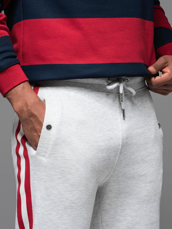 Ombre Clothing Pánske tepláky s lemovaním a rebrovaním na nohaviciach - sivý melír