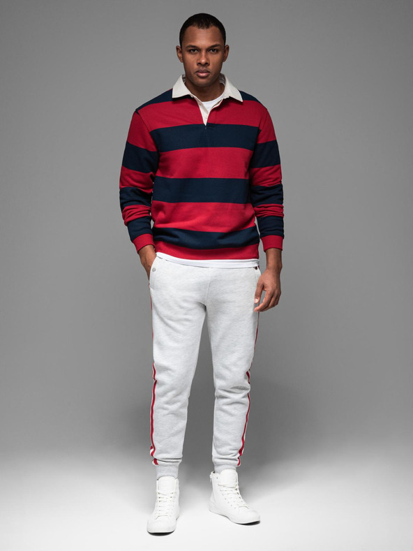 Ombre Clothing Pánske tepláky s lemovaním a rebrovaním na nohaviciach - sivý melír