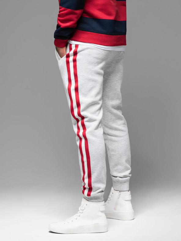 Ombre Clothing Pánske tepláky s lemovaním a rebrovaním na nohaviciach - sivý melír