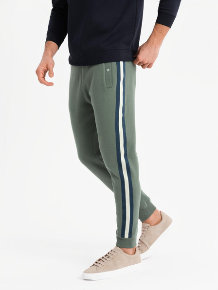 Ombre Clothing Pánske tepláky s lemovaním a rebrovanými nohavicami - olivové