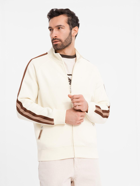Ombre Clothing Pánska mikina s vysokým golierom a lemovaním - krémová