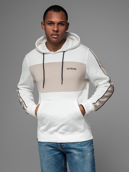 Ombre Clothing Pánska bavlnená mikina s kapucňou a kontrastnými detailmi - biela