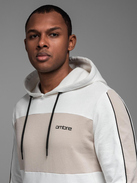 Ombre Clothing Pánska bavlnená mikina s kapucňou a kontrastnými detailmi - biela
