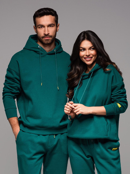 Ombre Clothing Unisex mikina s vreckami a kapucňou - tmavo zelená