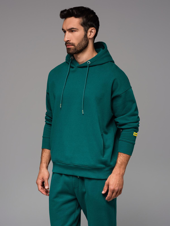 Ombre Clothing Unisex mikina s vreckami a kapucňou - tmavo zelená
