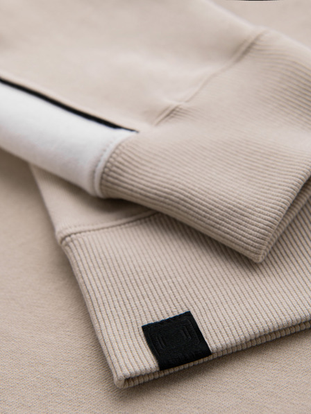 Ombre Clothing Pánska bavlnená mikina s kapucňou s kontrastnými prvkami - béžová