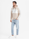 Ombre Clothing Pánska bavlnená mikina s kapucňou s kontrastnými prvkami - béžová