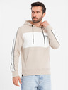 Ombre Clothing Pánska bavlnená mikina s kapucňou s kontrastnými prvkami - béžová