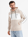 Ombre Clothing Pánska bavlnená mikina s kapucňou s kontrastnými prvkami - béžová