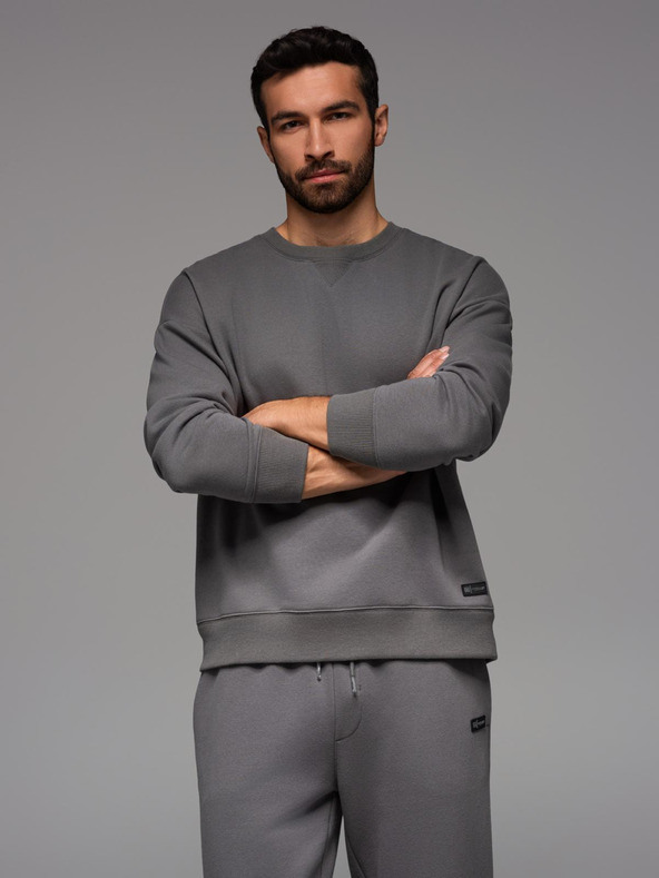 Ombre Clothing Unisex klasická mikina s okrúhlym výstrihom - sivá