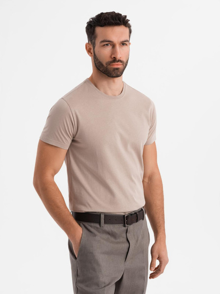 Ombre Clothing Pánske klasické bavlnené tričko BASIC - piesková