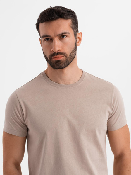 Ombre Clothing Pánske klasické bavlnené tričko BASIC - piesková