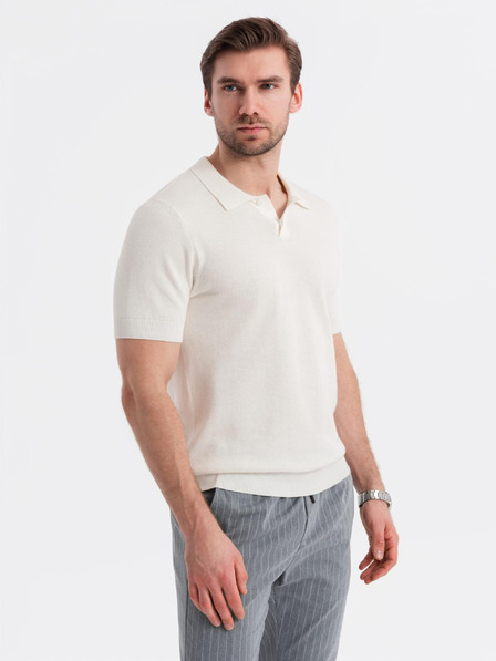 Ombre Clothing Pánske bavlnené polo tričko zo štruktúrovaného úpletu - biele