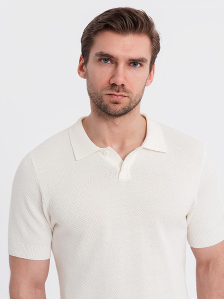 Ombre Clothing Pánske bavlnené polo tričko zo štruktúrovaného úpletu - biele