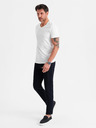 Ombre Clothing Pánske klasické bavlnené tričko BASIC s výstrihom - biele