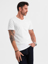 Ombre Clothing Pánske klasické bavlnené tričko BASIC s výstrihom - biele