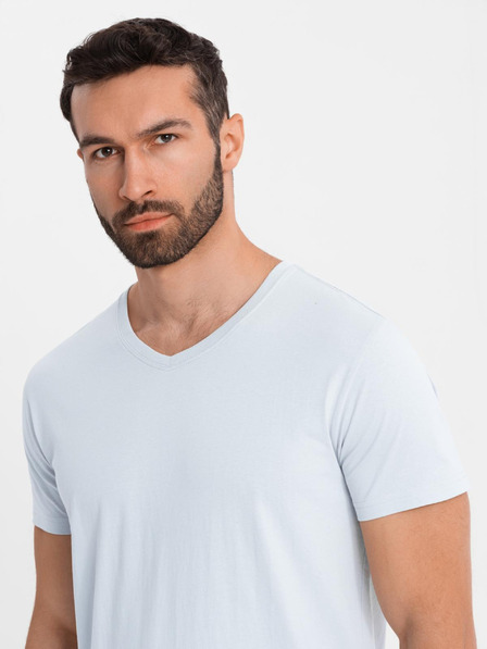 Ombre Clothing Pánske klasické bavlnené tričko BASIC s výstrihom - svetlo sivé
