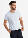 Ombre Clothing Pánske klasické bavlnené tričko BASIC s výstrihom - svetlo sivé