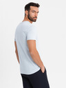 Ombre Clothing Pánske klasické bavlnené tričko BASIC s výstrihom - svetlo sivé