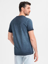 Ombre Clothing Pánske bavlnené tričko so výstrihom do V a praným efektom - tmavo modré