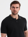 Ombre Clothing Pánske bavlnené polo tričko zo štruktúrovaného úpletu - čierne