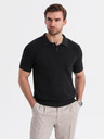 Ombre Clothing Pánske bavlnené polo tričko zo štruktúrovaného úpletu - čierne