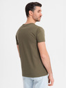 Ombre Clothing Pánske klasické bavlnené tričko BASIC so výstrihom do V - tmavo olivovo zelené