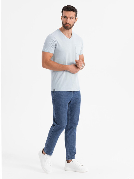 Ombre Clothing Pánske bavlnené tričko so výstrihom do V a praným efektom - šedé