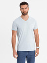 Ombre Clothing Pánske bavlnené tričko so výstrihom do V a praným efektom - šedé