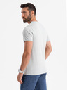 Ombre Clothing Pánske bavlnené tričko so výstrihom do V a praným efektom - šedé