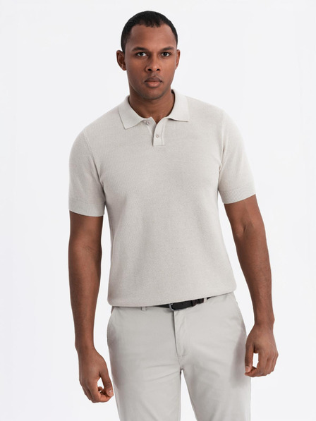 Ombre Clothing Pánske bavlnené polo tričko zo štruktúrovaného úpletu - béžové