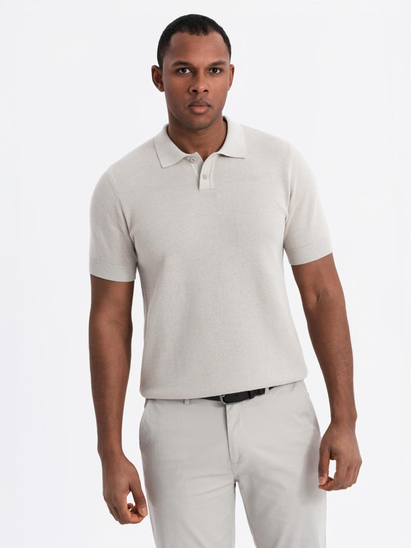 Ombre Clothing Pánske bavlnené polo tričko zo štruktúrovaného úpletu - béžové