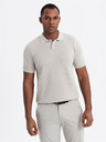 Ombre Clothing Pánske bavlnené polo tričko zo štruktúrovaného úpletu - béžové