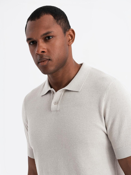 Ombre Clothing Pánske bavlnené polo tričko zo štruktúrovaného úpletu - béžové