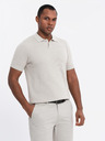 Ombre Clothing Pánske bavlnené polo tričko zo štruktúrovaného úpletu - béžové